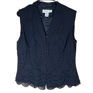 VTG 90s Y2K Brownstone Studio Beaded Vest Women Sz 10 Black Scalloped Whimsygoth